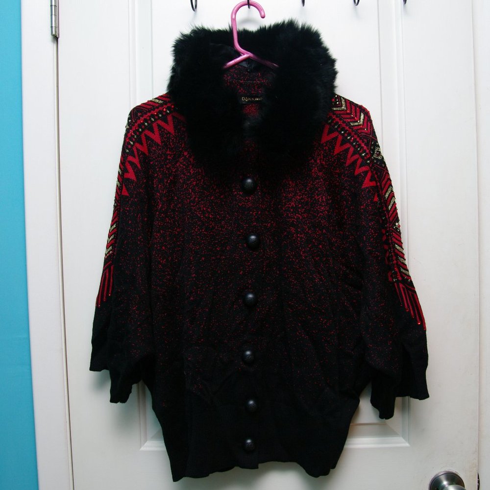 Darkwin fur collar sweater button up